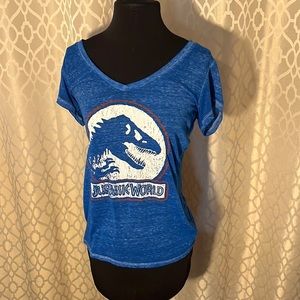 Jurassic World Vintage Tee. Size M Blue with large decal on front.